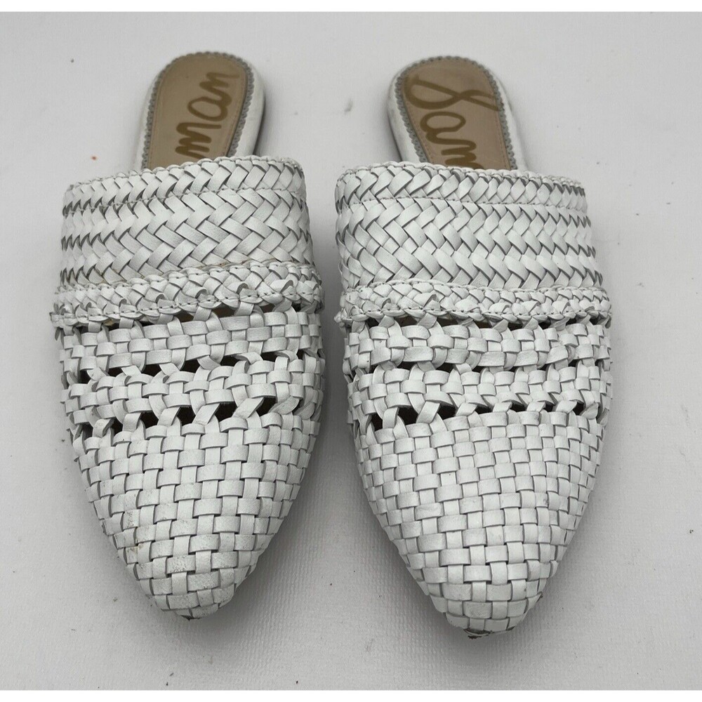 Sam Edelman Mules Women 7M Natalya White Woven Flats Slip On Shoes Casual Slides